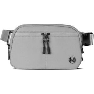 Womens Silver Fanny Pack 2L Crossbody Belt Bag Waterproof 5 Zipper Pockets